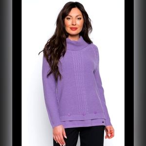 Picadilly Canada Button Trim Turtle Neck Sweater Top